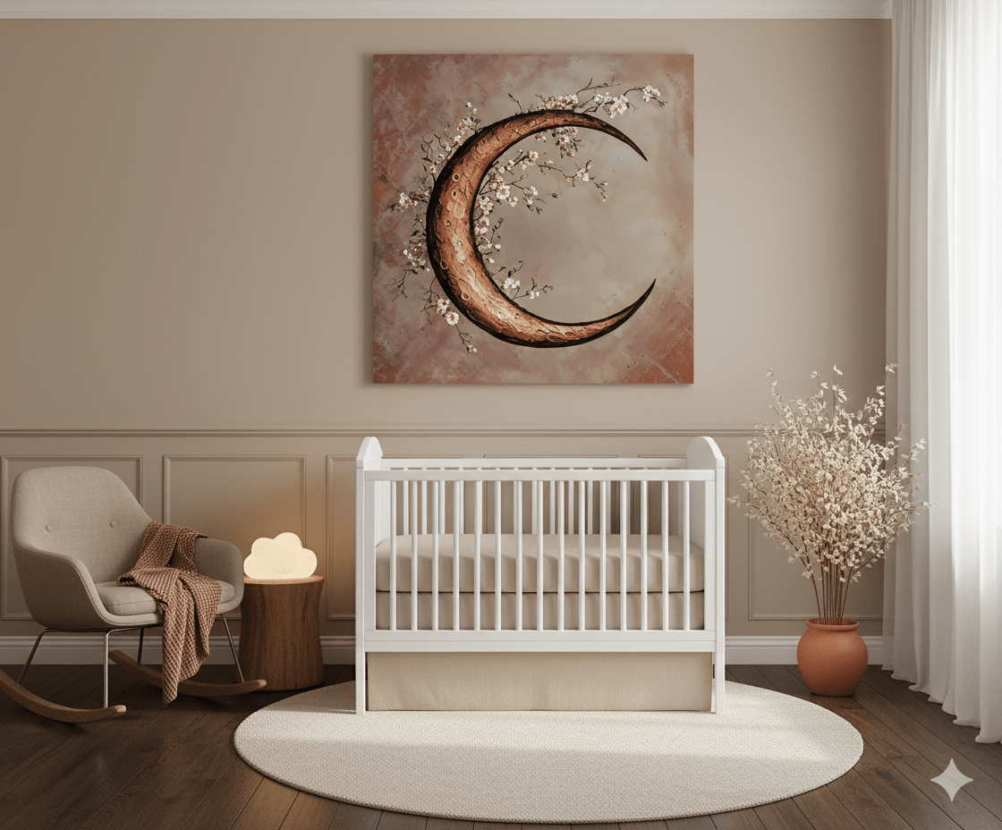 Moon Blossom Wall Art – Elegant Floral Canvas for Bedroom and Living Room Decor - Sense for Decor