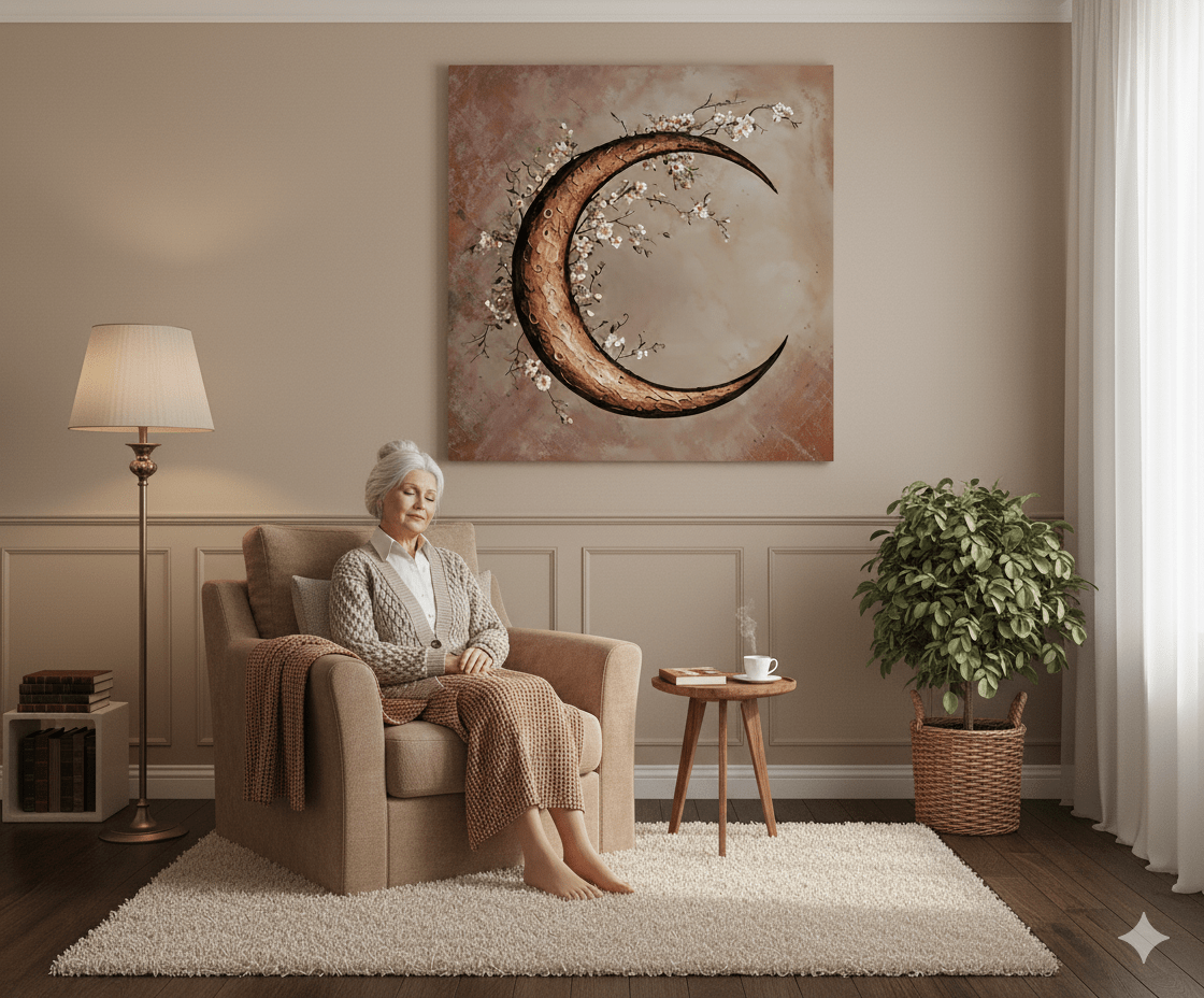 Moon Blossom Wall Art – Elegant Floral Canvas for Bedroom and Living Room Decor - Sense for Decor