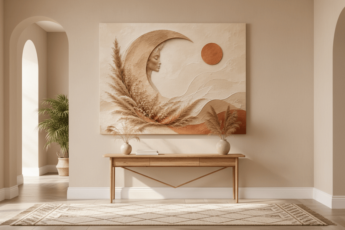 Moon Goddess Pampas Grass Wall Art – Neutral Boho Canvas Print for Living Room & Bedroom Decor - Sense for Decor