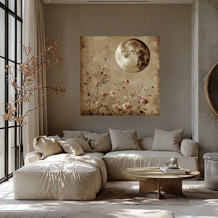 Moonlit Botanica – Vintage Floral & Lunar Canvas Wall Art - Sense for Decor