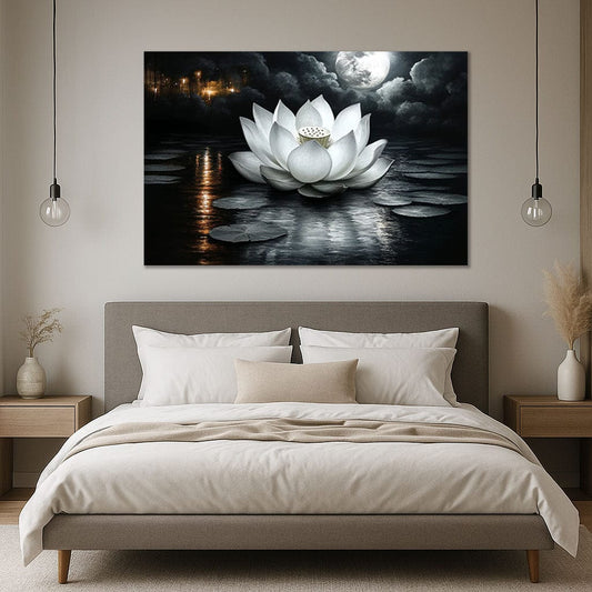 Moonlit Serenity Lotus Canvas Wall Art - Sense for Decor