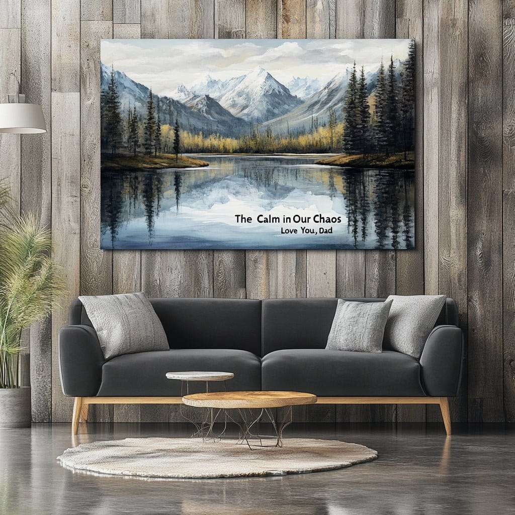 Mountain Lake Wall Art – Calm in Our Chaos Canvas Gift for Dad - Sense for Decor
