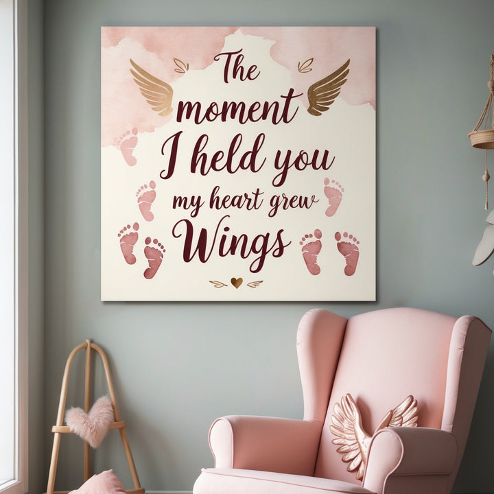 "My Heart Grew Wings" Pink Angel Baby Footprint Wall Art - Sense for Decor