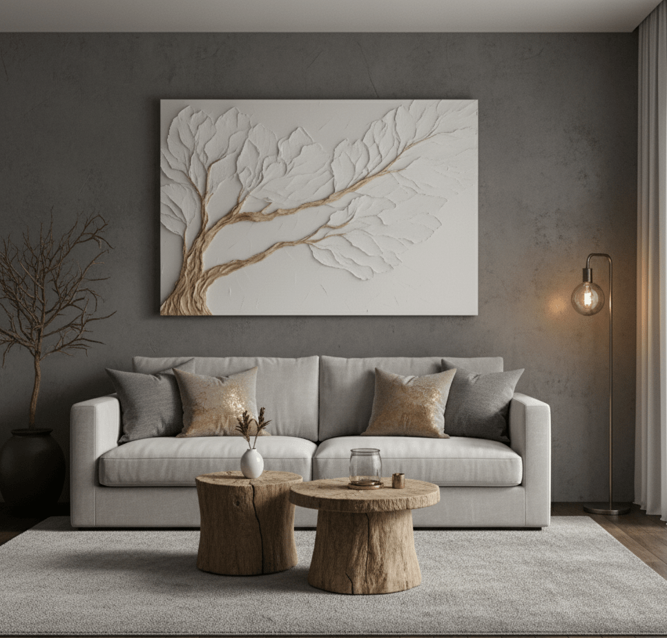 Neutral Bedroom Wall Art – Large Branch Canvas for Above Bed Decor | Modern Minimalist Wall Art - Sense for Decor