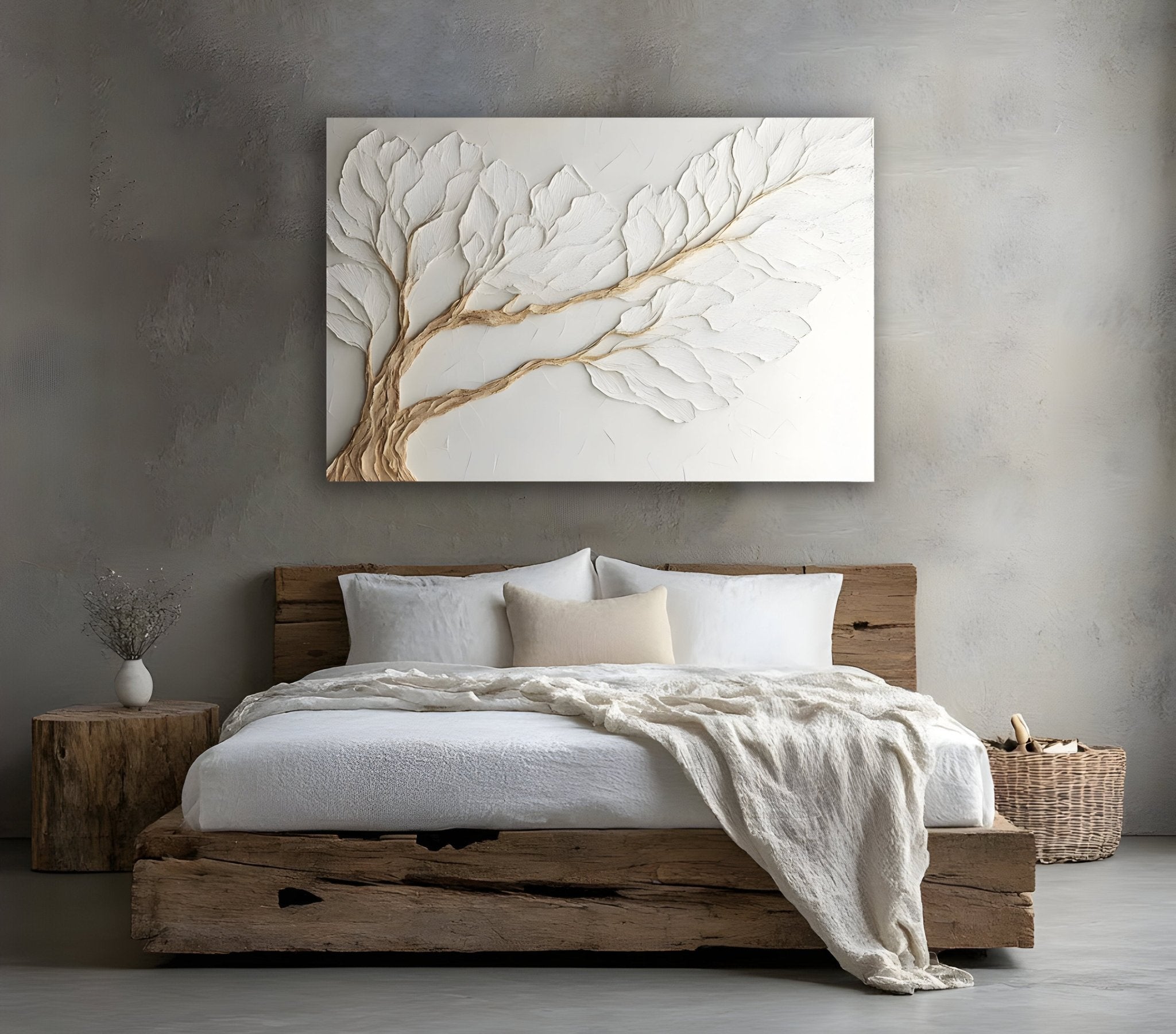 Neutral Bedroom Wall Art – Large Branch Canvas for Above Bed Decor | Modern Minimalist Wall Art - Sense for Decor