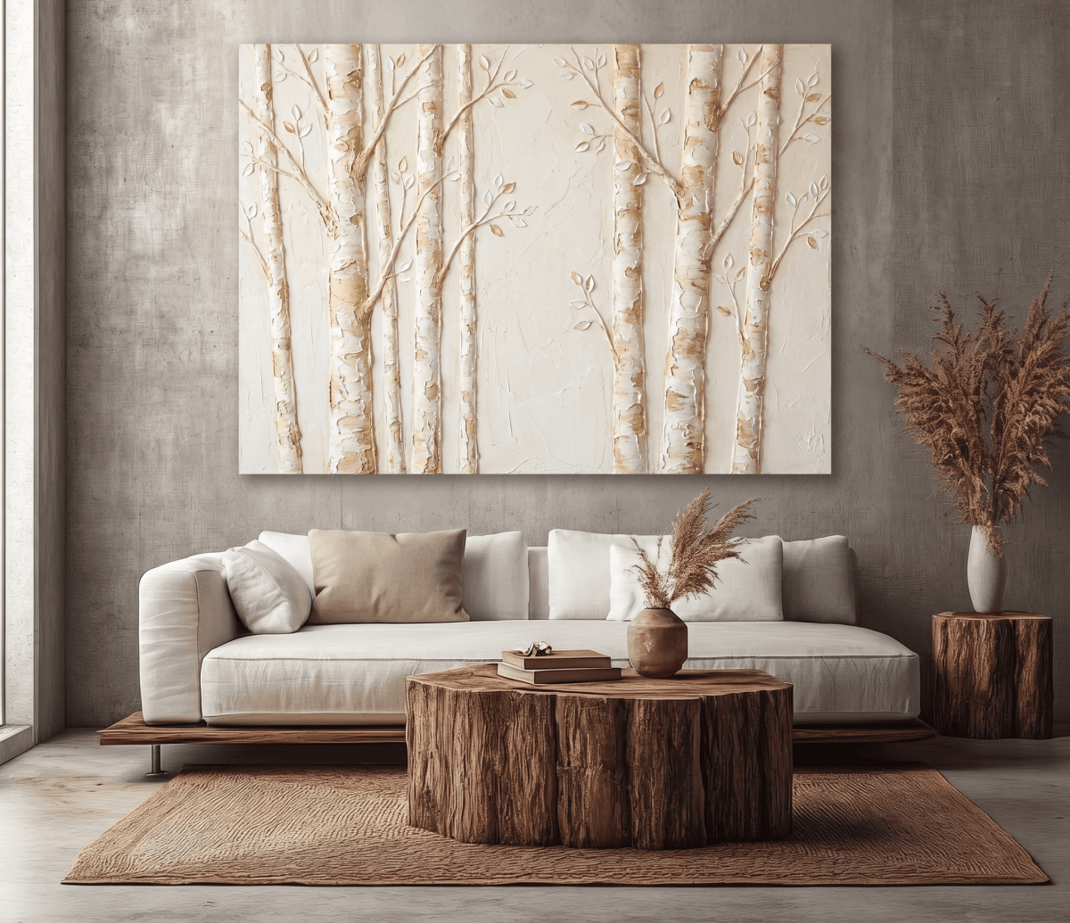 Neutral Bedroom Wall Art – Large Branch Canvas for Above Bed Decor | Modern Minimalist Wall Art - Sense for Decor