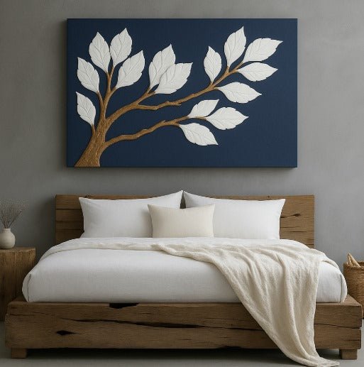 Neutral Bedroom Wall Art – Large Branch Canvas for Above Bed Decor | Modern Minimalist Wall Art - Sense for Decor