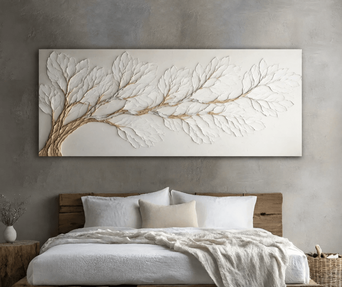 Neutral Bedroom Wall Art – Large Branch Canvas for Above Bed Decor | Modern Minimalist Wall Art - Sense for Decor