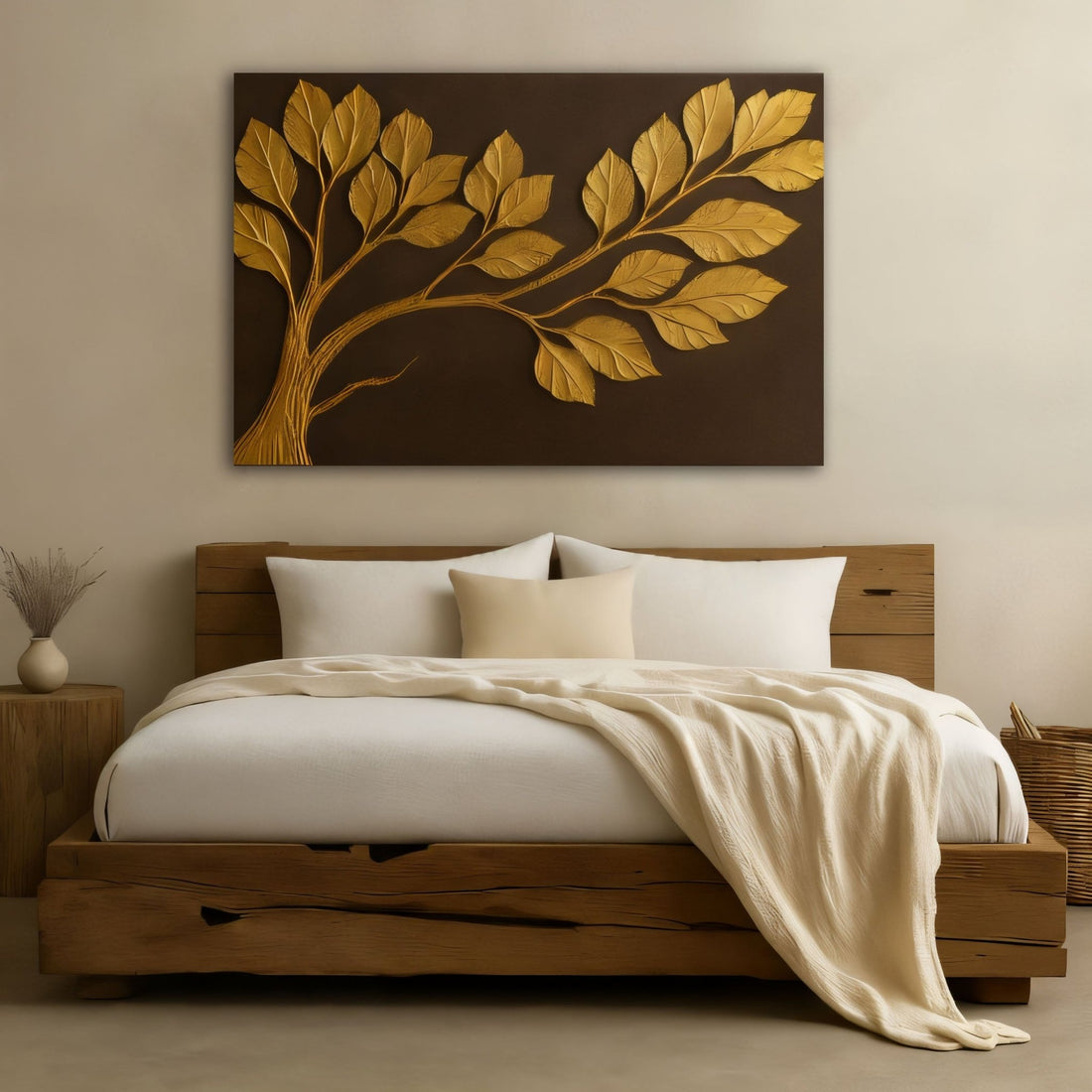 Neutral Bedroom Wall Art – Large Branch Canvas for Above Bed Decor | Modern Minimalist Wall Art - Sense for Decor