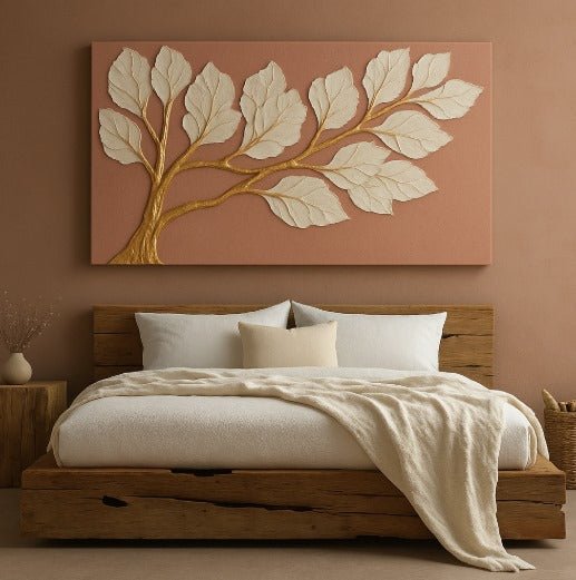 Neutral Bedroom Wall Art – Large Branch Canvas for Above Bed Decor | Modern Minimalist Wall Art - Sense for Decor
