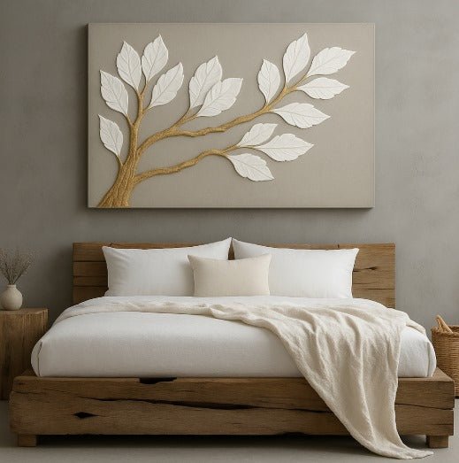 Neutral Bedroom Wall Art – Large Branch Canvas for Above Bed Decor | Modern Minimalist Wall Art - Sense for Decor
