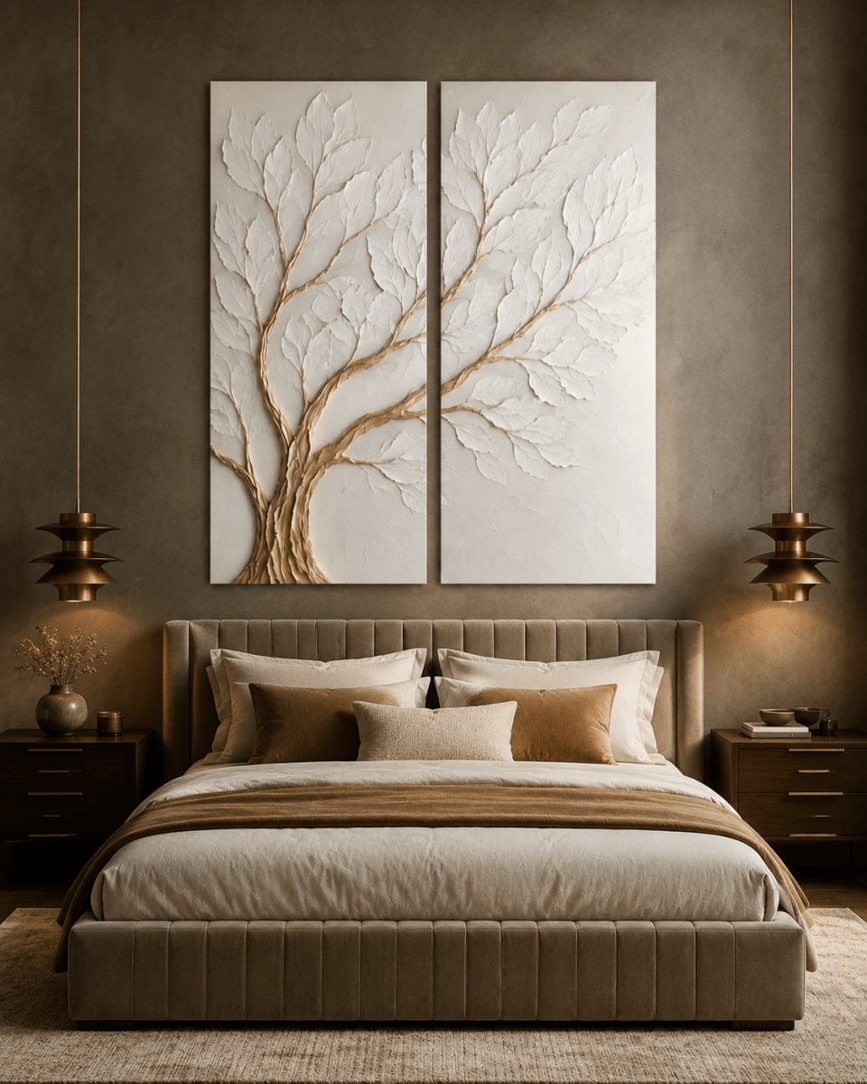 Neutral Bedroom Wall Art – Large Branch Canvas for Above Bed Decor | Modern Minimalist Wall Art - Sense for Decor