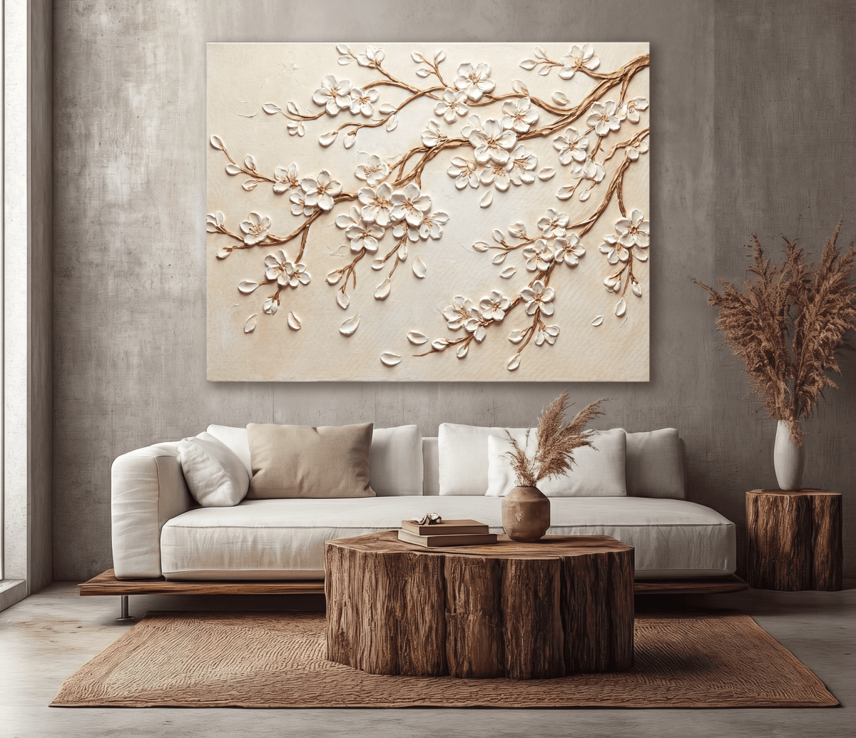 Neutral Bedroom Wall Art – Large Branch Canvas for Above Bed Decor | Modern Minimalist Wall Art - Sense for Decor