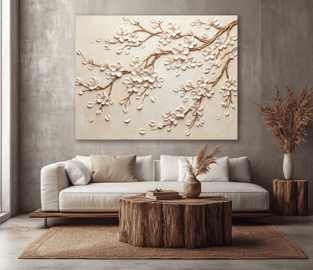 Neutral Bedroom Wall Art – Large Branch Canvas for Above Bed Decor | Modern Minimalist Wall Art - Sense for Decor