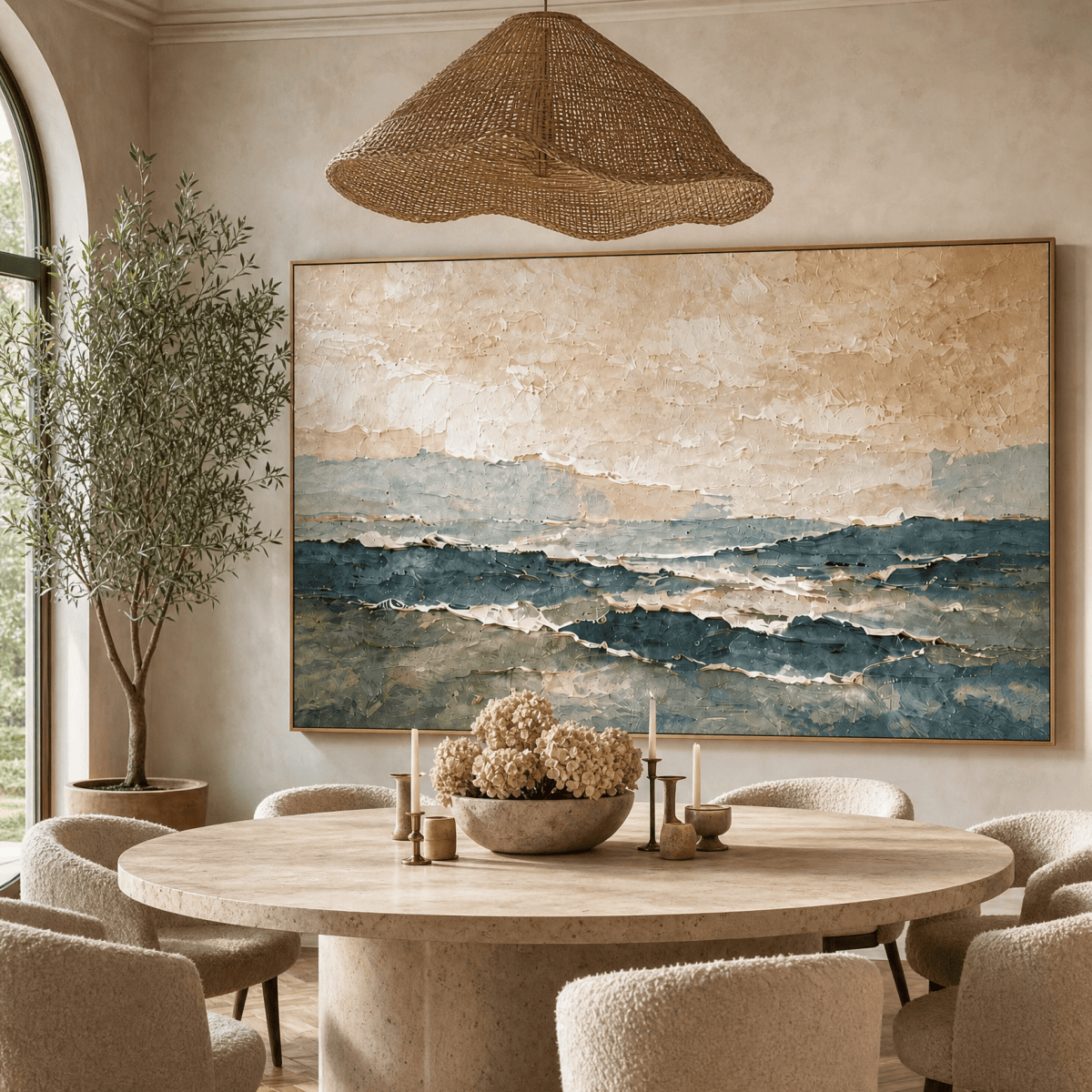 Neutral Landscape Wall Art | Hand-Embellished Canvas | Warm Earth Tone Abstract Seascape | Large Textured Painting - Sense for Decor