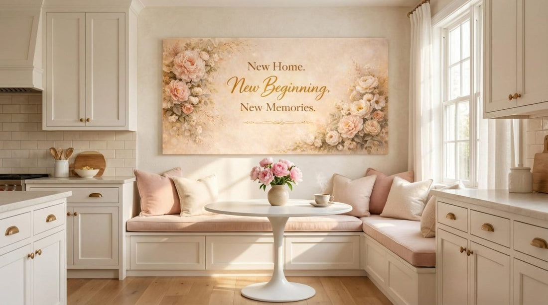 New Home New Memories Floral Wall Art - Soft Blush Peonies Canvas for Living Room - Sense for Decor
