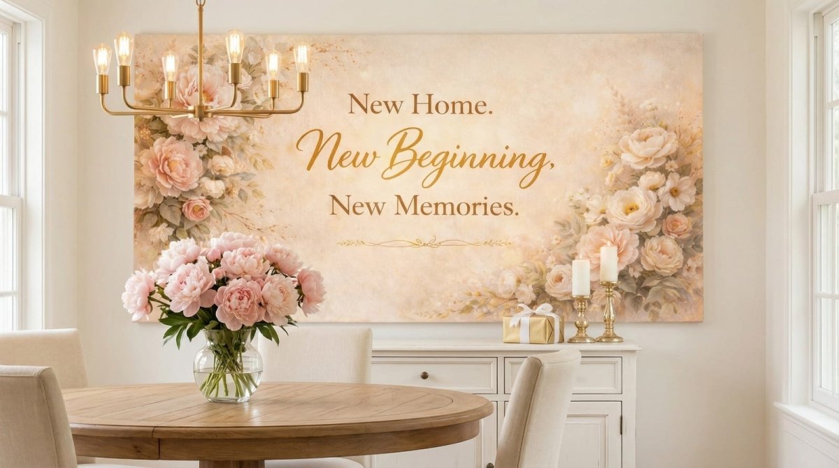New Home New Memories Floral Wall Art - Soft Blush Peonies Canvas for Living Room - Sense for Decor