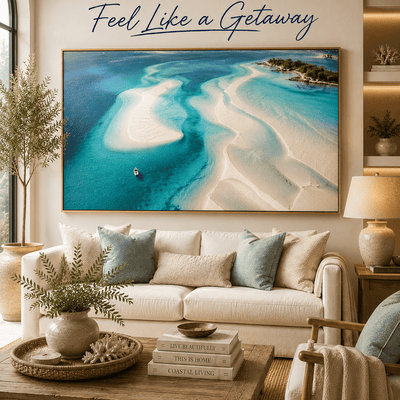 Ocean Wall Art | Turquoise Beach Canvas | Hand-Embellished Coastal Painting | Large Aerial Seascape Statement Piece - Sense for Decor