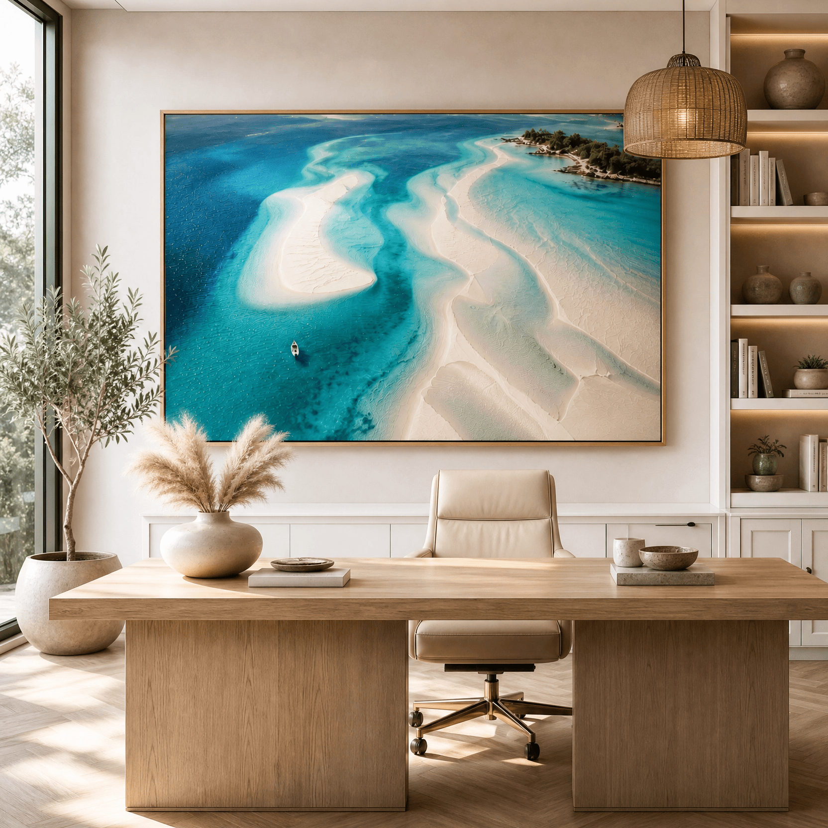 Ocean Wall Art | Turquoise Beach Canvas | Hand-Embellished Coastal Painting | Large Aerial Seascape Statement Piece