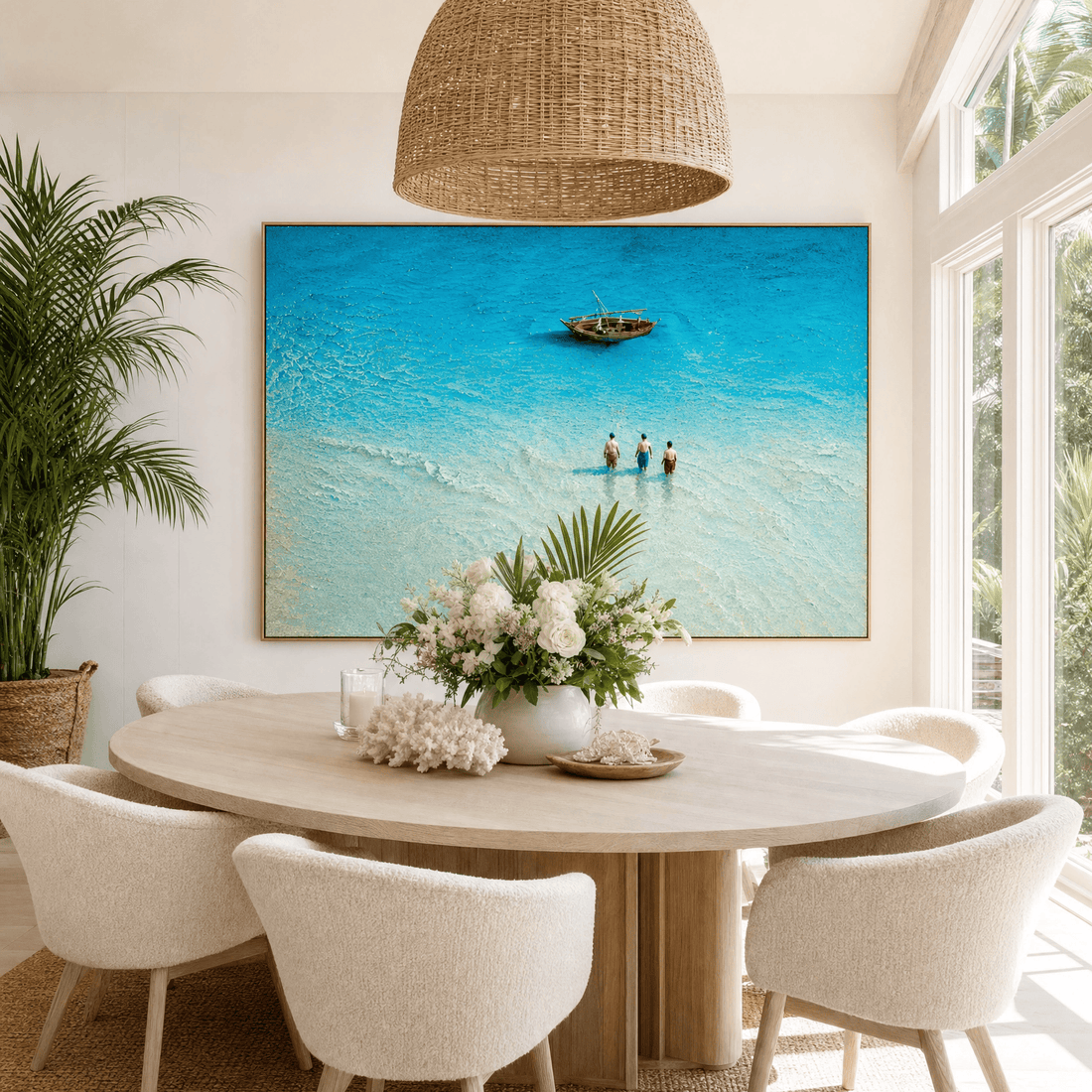 Ocean Wall Art | Turquoise Beach Canvas | Hand-Embellished Coastal Painting | Large Aerial Seascape Statement Piece