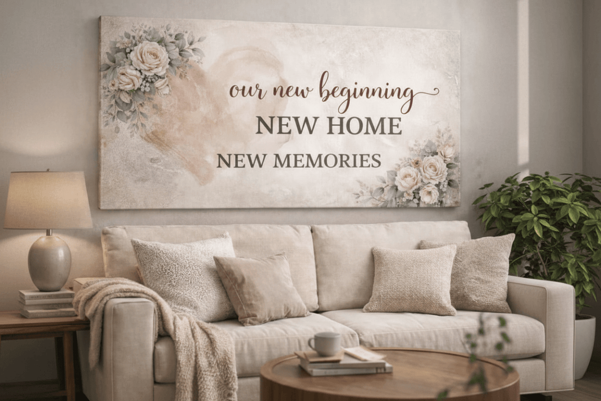 Our New Beginning New Home Wall Art - Large Floral Heart Canvas for Living Room - Sense for Decor