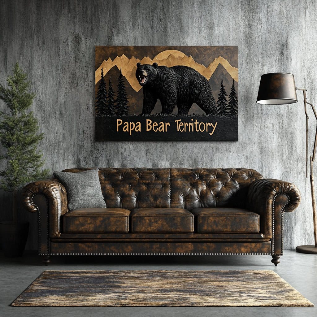 Papa Bear Territory – Rustic Family Canvas Wall Art - Sense for Decor