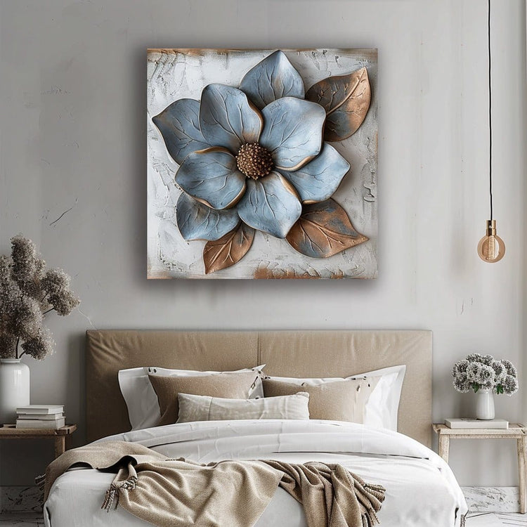 Powder Blue Petal Wall Art – Rustic Floral Canvas for Neutral Bedroom or Cottage Style Decor - Sense for Decor