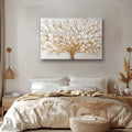 Radiant Roots – Ivory & Gold Tree Wall Art Canvas