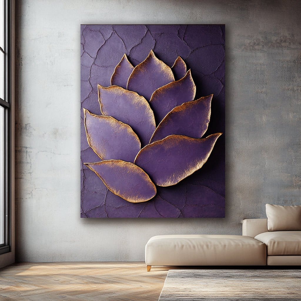 Regal Bloom - Luxurious Gold & Deep Purple Lotus Wall Art - Sense for Decor
