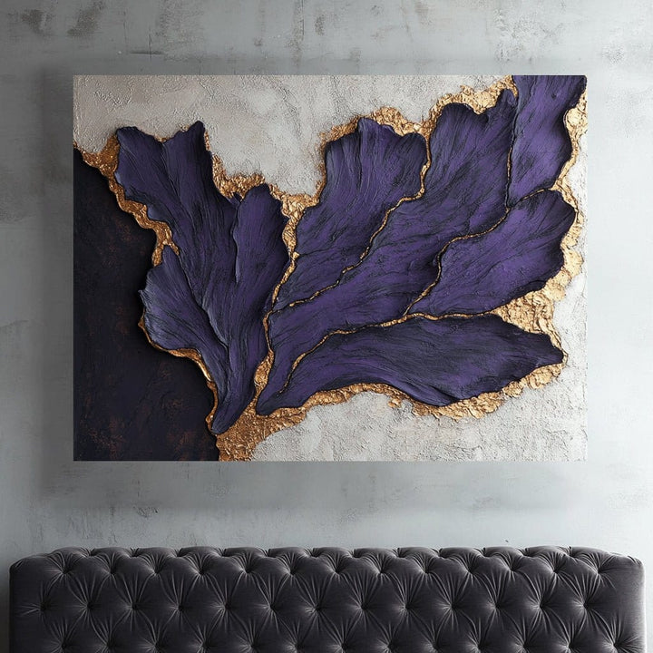 Regal Violet Harmony - Elegant Gold & Purple Leaf Wall Art - Sense for Decor