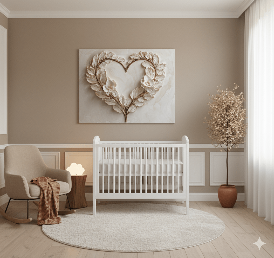 Romantic Leaf Heart Wall Art – Elegant Neutral Floral Canvas for Bedroom Decor - Sense for Decor