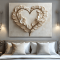 Romantic Leaf Heart Wall Art – Elegant Neutral Floral Canvas for Bedroom Decor