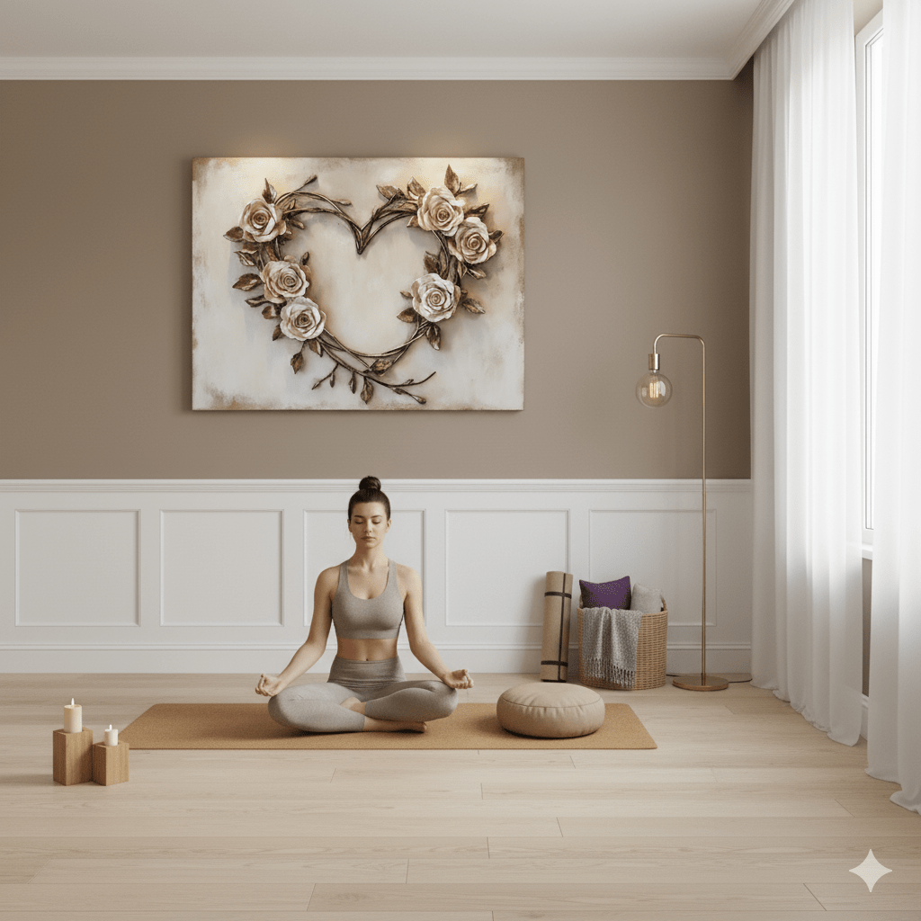 Romantic Rose Heart Wall Art – Elegant Floral Canvas for Bedroom Decor - Sense for Decor