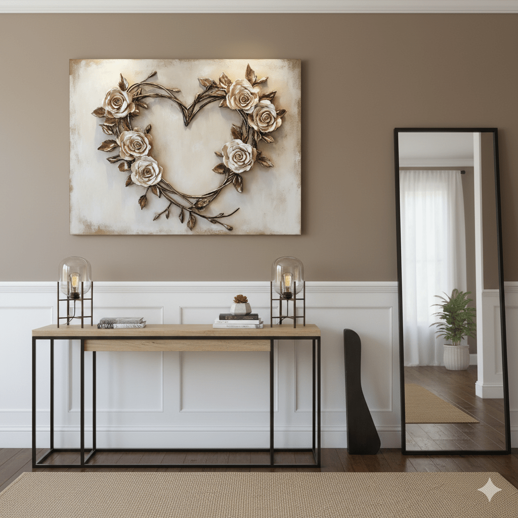 Romantic Rose Heart Wall Art – Elegant Floral Canvas for Bedroom Decor - Sense for Decor