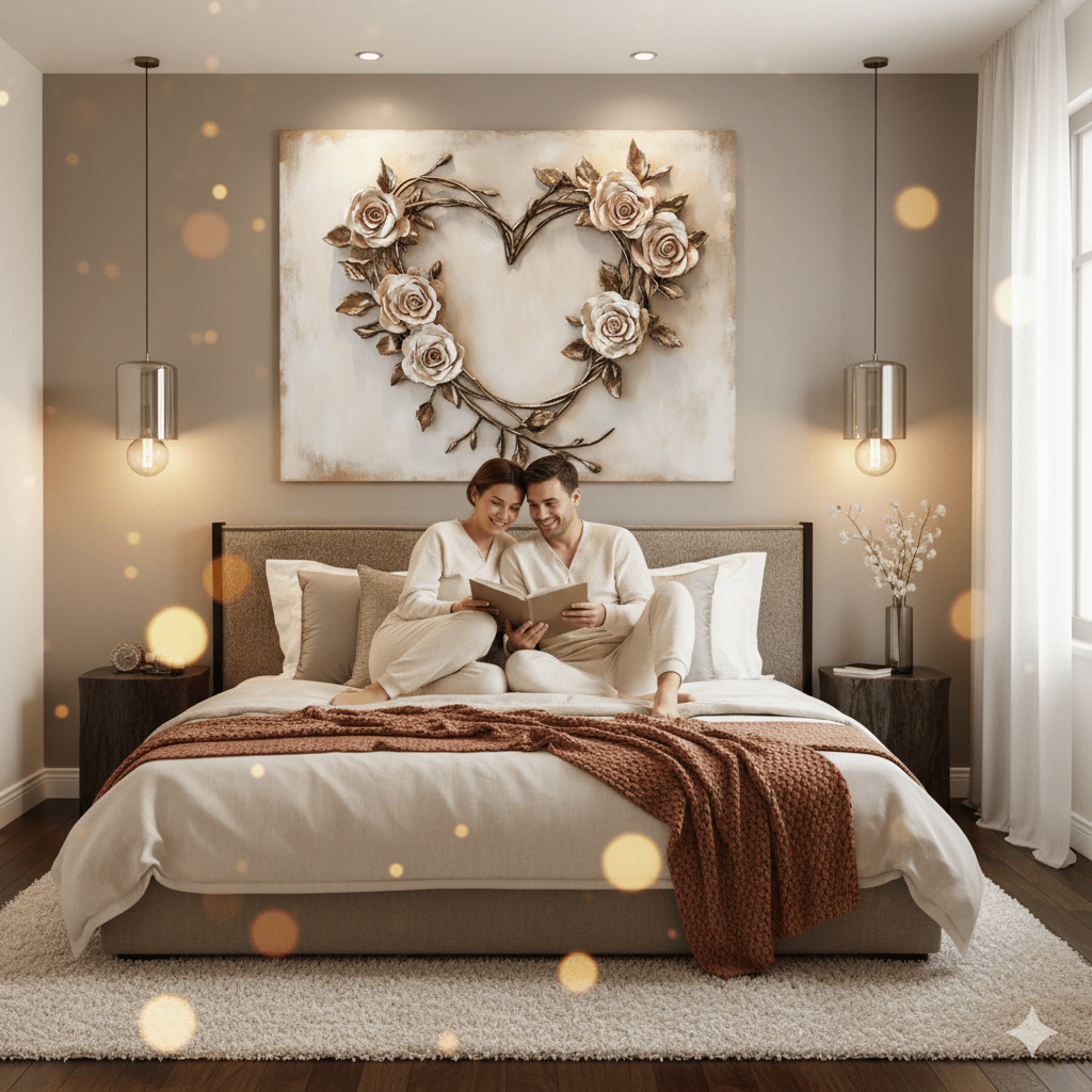 Romantic Rose Heart Wall Art – Elegant Floral Canvas for Bedroom Decor - Sense for Decor