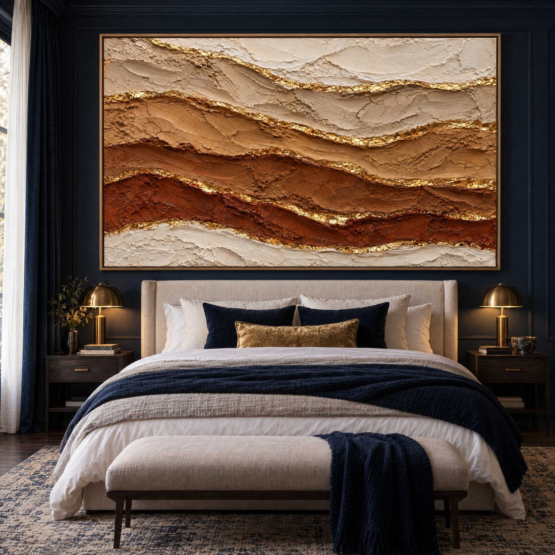 Rust and Gold Wall Art – Oversized Desert Strata Layered Textured Look Canvas for Living Room - Sense for Decor