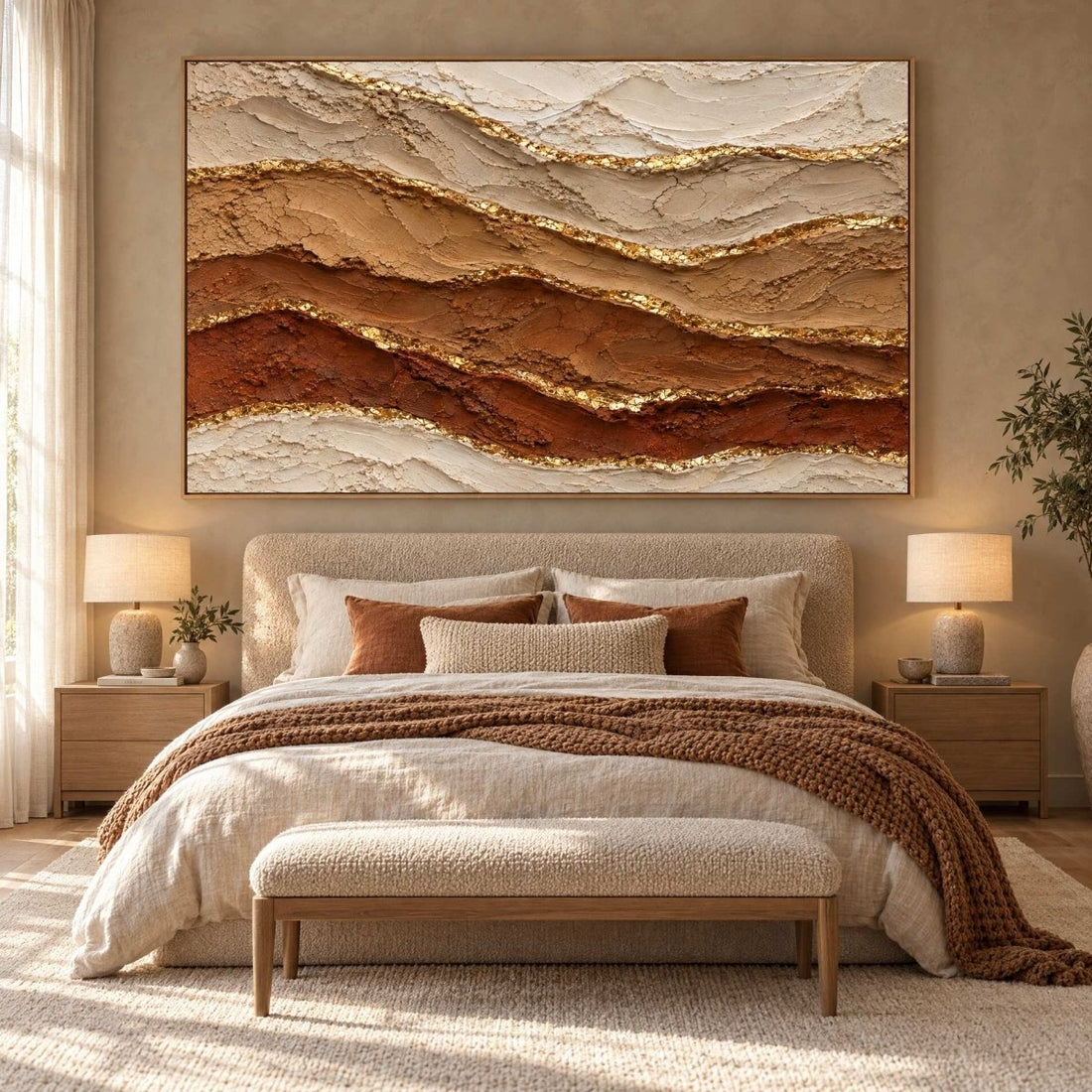 Rust and Gold Wall Art – Oversized Desert Strata Layered Textured Look Canvas for Living Room - Sense for Decor