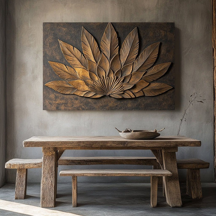 Rustic Golden Palm – Earth - Tone Botanical Wall Art Canvas - Sense for Decor
