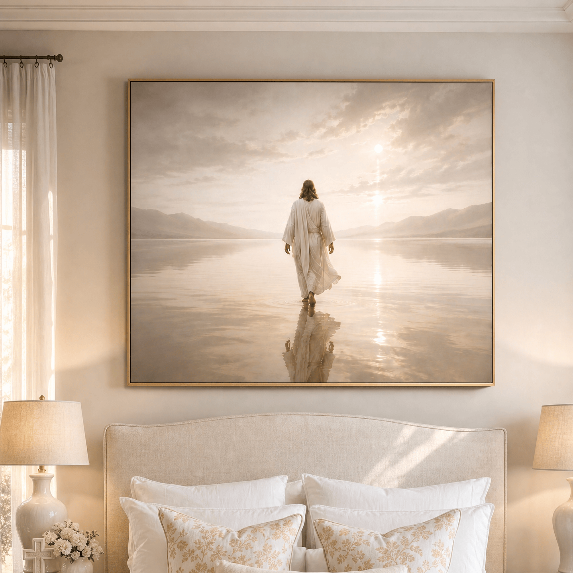 “He Walks With Me” Christian Wall Art – Jesus Walking on Water Canvas