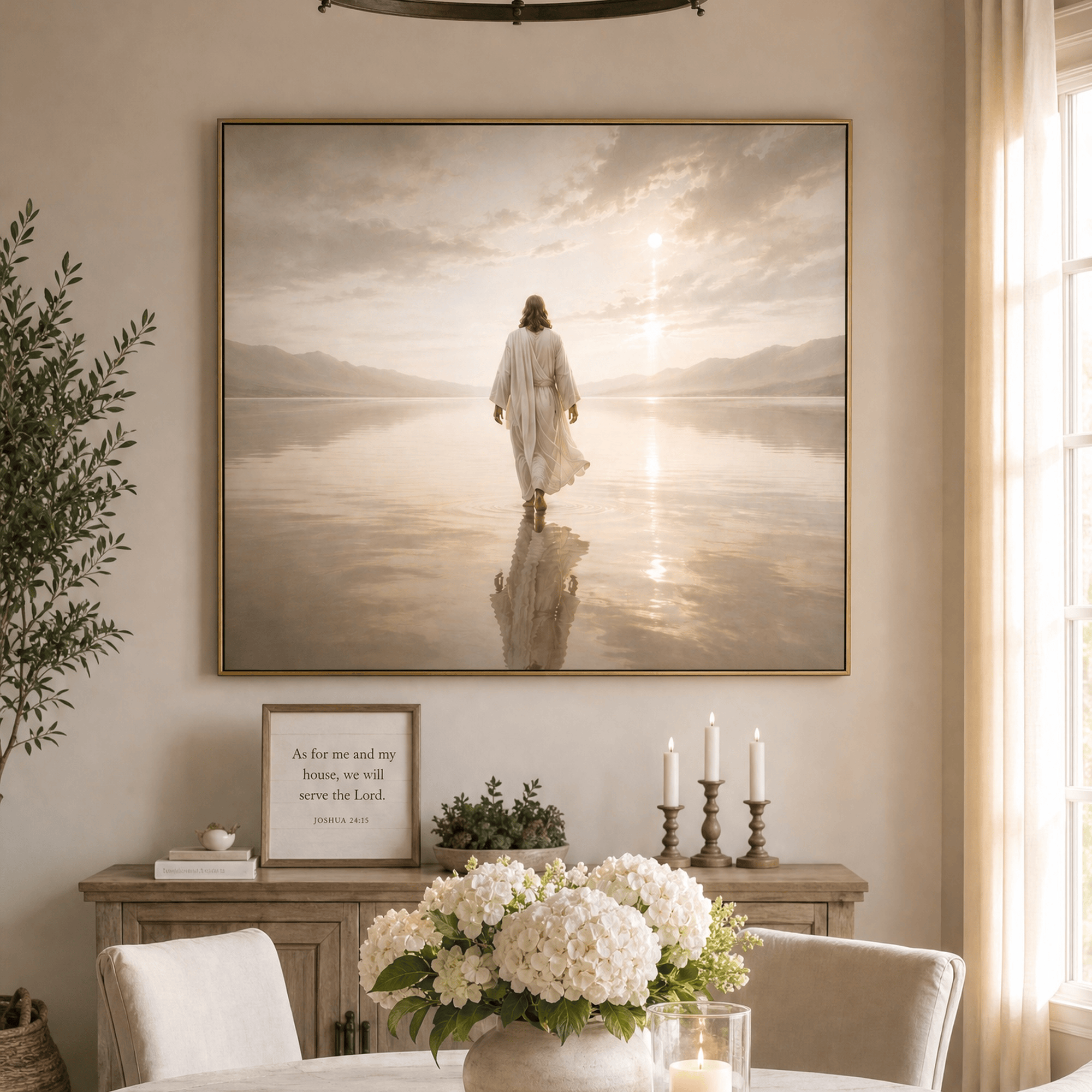 “He Walks With Me” Christian Wall Art – Jesus Walking on Water Canvas