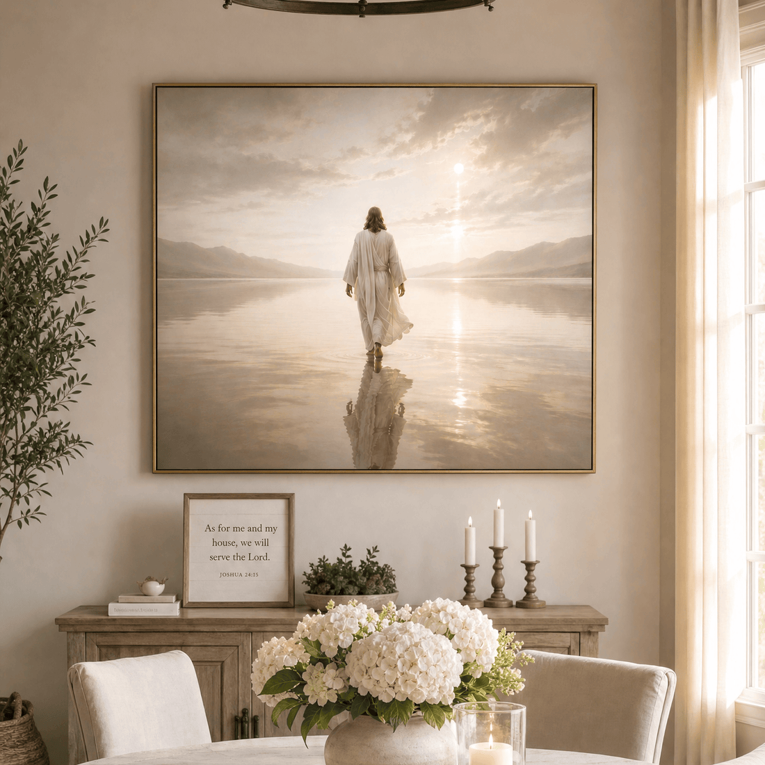 “He Walks With Me” Christian Wall Art – Jesus Walking on Water Canvas