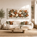 Autumn Magnolia Wall Art – Textured Cream, Sage & Terracotta Leaf Relief Canvas for Living Room