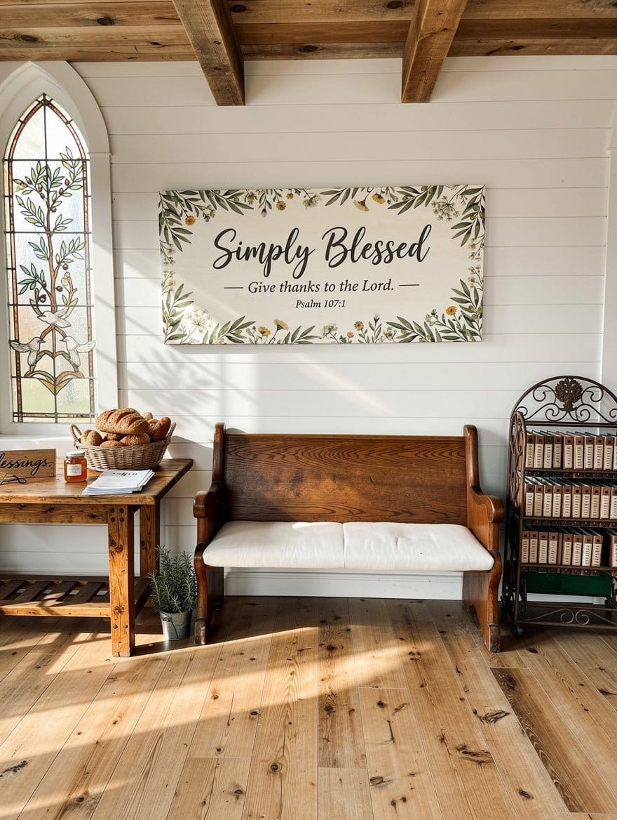 Simply Blessed Christian Wall Art – Psalm 107:1 Farmhouse Canvas Decor, Faith - Based Dining Room and Kitchen Wall Decor - Sense for Decor