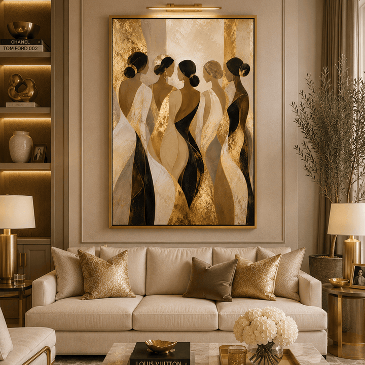 Sisterhood — Modern Gold & Ivory Figurative Canvas | Klimt - Inspired Wall Art - Sense for Decor