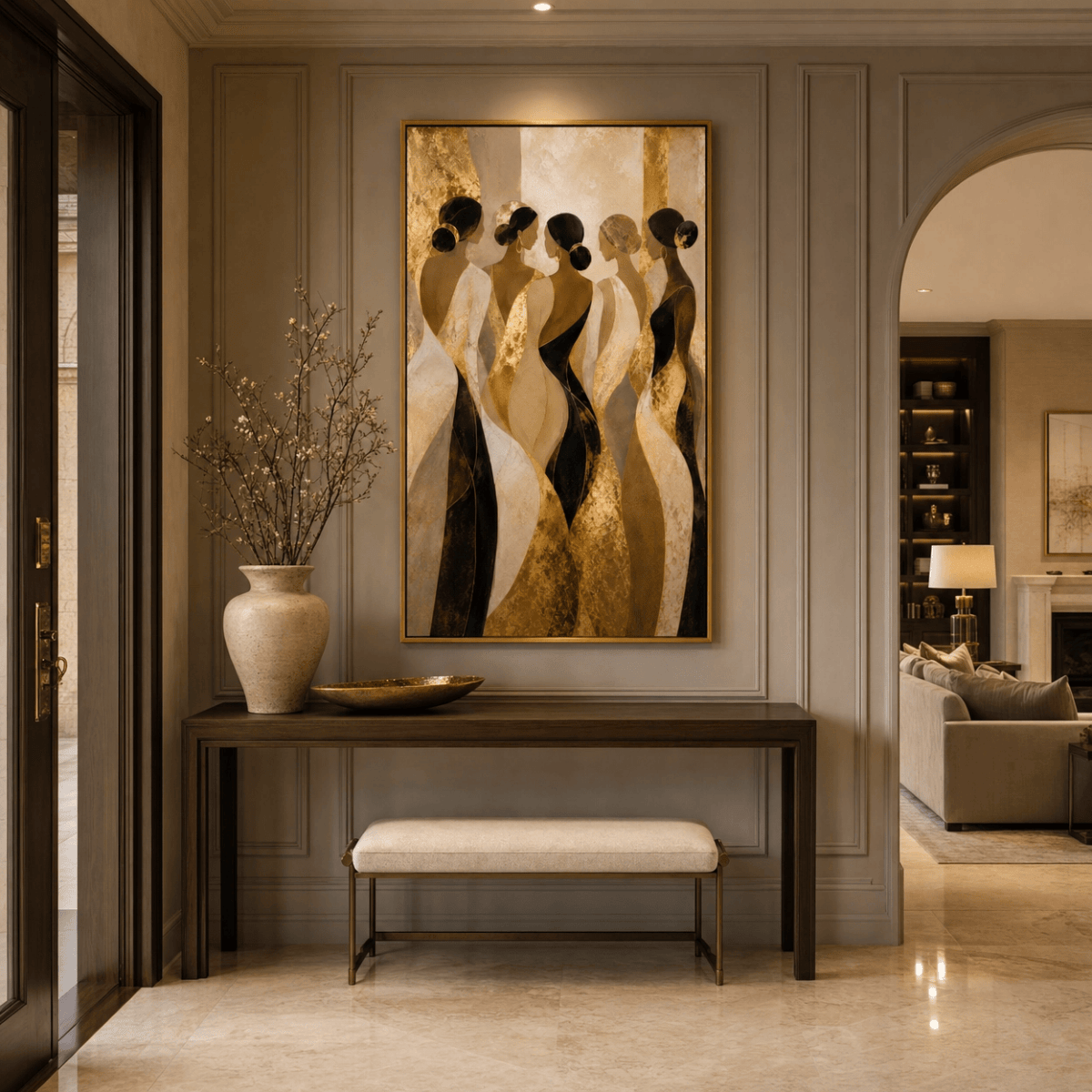 Sisterhood — Modern Gold & Ivory Figurative Canvas | Klimt - Inspired Wall Art - Sense for Decor