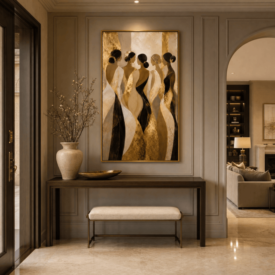 Sisterhood — Modern Gold & Ivory Figurative Canvas | Klimt - Inspired Wall Art - Sense for Decor