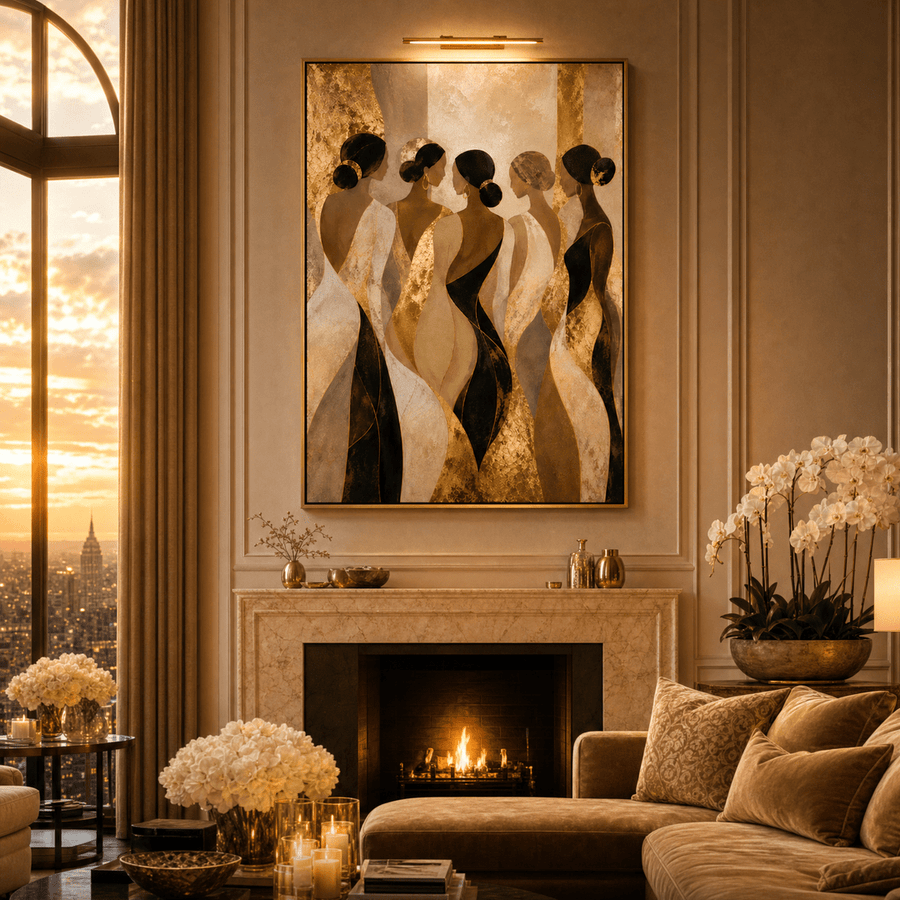 Sisterhood — Modern Gold & Ivory Figurative Gold Framed Wall Art - Sense for Decor