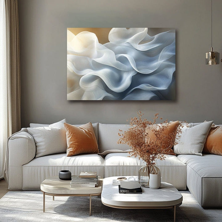 Soft Wave Abstract Wall Art – Airy White & Blue Canvas for Modern Living Room Decor - Sense for Decor