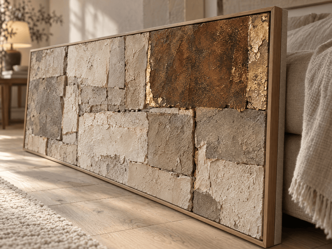 Close up of the chalky stone blocks and the gold running the rust joint
