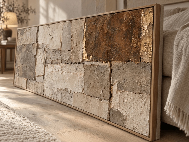 Stone Wall Art – Oversized Cream and Rust Block Textured Look Canvas for Living Room - Sense for Decor